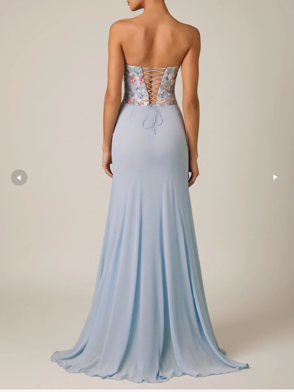 Oh Polly Lysana Embellished Corset Fishtail Gown Floral Blue NWT - Picture 2 of 12